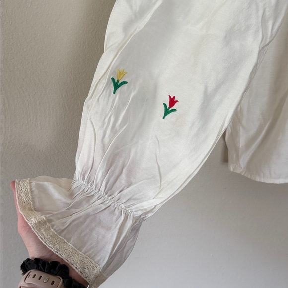 White Embroidered Sleeve Boho Women's Top XL - Picture 5 of 6